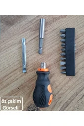 Depolife Tombul Kısa Tornavida Seti 13 Parçalı Bits Uzatma Seti 1/4 Hex Yıldız Düz - 2