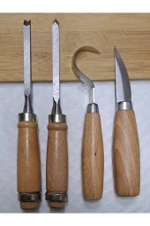 Depolife Ahşap oyma ıskarpela alet seti Kaşık Heykel Kuksa oval düz Oyma yontma kıvrık Bıçak 4 lü - 2
