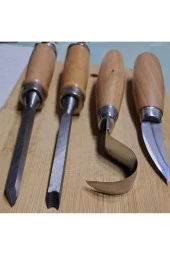 Depolife Ahşap oyma ıskarpela alet seti Kaşık Heykel Kuksa oval düz Oyma yontma kıvrık Bıçak 4 lü - 3