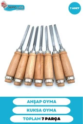 Depolife Ahşap Oyma Keski Iskarpela Bıçak Alet Seti Kaşık Kuksa Oval Oyma Yontma Torna Çakısı 7 Li Set - 1