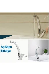 Depolife Lavabo Bataryası Su Tasarruflu Sıcak Soğuk Aç Kapa Musluk Çeşme 360 Derece Döner Kafa Pirinç - 3