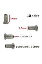 Depolife ahşap için gömme somun şapkalı perçin somun m6 10 adet çakma tipi thumbnail 3