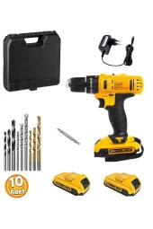Depolife Şarjlı Kablosuz Matkap 24 Volt Akülü Torklu Vidalama Delme Sökme Takma 2 Akülü 10lu Matkap Ucu - 1