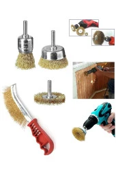 Depolife 4 Parça Pimli Matkap Için Tel Fırça Seti Saplı Çelik Tel Fırça Silindir Konik Set - 1