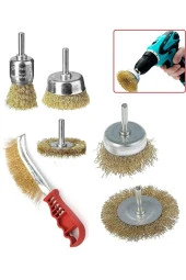 Depolife 6 Parça Pimli Matkap Için Tel Fırça Seti Saplı Çelik Tel Fırça Seti Silindir Konik Set - 1