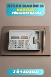 3ü 1 Arada Taşınabilir Hesap Makinesi Güneş Enerjili Kartvizitlik Tükenmez Kalem Cep Tipi Calculator - 1