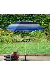 Depolife 2 Metre Plaj Şemsiyesi Eğilebilir Deniz Bahçe Balkon Piknik Kamp Güneş Şemsiyesi Katlanır Mavi Beyaz - 2