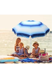 Depolife 2 Metre Plaj Şemsiyesi Eğilebilir Deniz Bahçe Balkon Piknik Kamp Güneş Şemsiyesi Katlanır Mavi Beyaz - 3