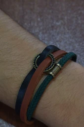 Çoklu Hakiki Deri Örmeli Erkek Bileklik - 1