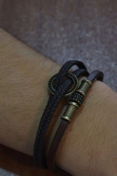 Depolife Çoklu Hakiki Deri Örmeli Erkek Bileklik - 1