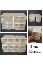 Depolife Şeffaf Çekmeceli Organizer Kutu 8 Kutu 32 Bölmeli Dremel Gravür Boncuk Mücevher Saklama Kutusu - 1