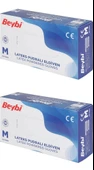 Beybi Lateks Pudralı Orta Boy (M) 100'lü 2 Paket Muayene Eldiveni - 1