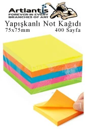 Yapışkanlı Not Kağıdı 5 Renk 400 Sayfa 1 Paket Küp Blok Yapışkanlı Postit 75x75 mm Fosforlu Renkli thumbnail 1