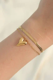 316L Çelik Gold Renk İtalyan Zincirli Kalp Model Bileklik - EBJ240629W25009 thumbnail 2