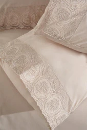 Fransız Dantelli Seda Çeyizlik Nevresim Takımı Cappucino - 5