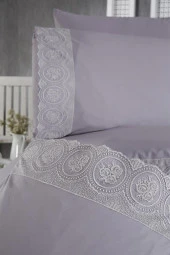 Fransız Dantelli Seda Çeyizlik Nevresim Takımı Gri - 3