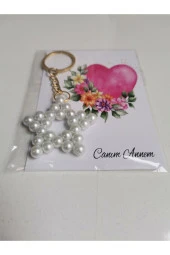 MİNİK ADIMLAR Minik Adımlar Anneler Günü Hediyeleri İnci Yıldız Anahtarlık 100 Adet - 1