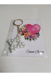 MİNİK ADIMLAR Minik Adımlar Anneler Günü Hediyeleri İnci Kare Anahtarlık 20 Adet - 4