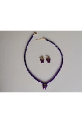 MİNİK ADIMLAR Kristal Kolye & Kelebek Top Küpe - 2