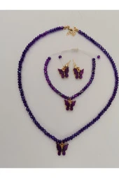 MİNİK ADIMLAR Kristal Kolye & Bileklik Ve Kelebek Top Küpe - 2