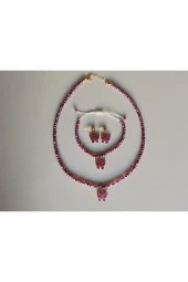 MİNİK ADIMLAR Kristal Kolye & Bileklik Ve Kelebek Top Küpe - 1