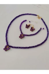 MİNİK ADIMLAR Kristal Kolye & Bileklik Ve Kelebek Top Küpe - 3