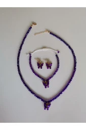 MİNİK ADIMLAR Kristal Kolye & Bileklik Ve Kelebek Top Küpe - 4