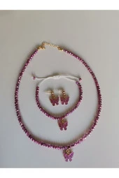 MİNİK ADIMLAR Kristal Kolye & Bileklik Ve Kelebek Top Küpe - 3