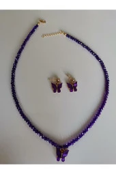 MİNİK ADIMLAR Kristal Kolye & Kelebek Top Küpe - 5