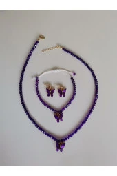 MİNİK ADIMLAR Kristal Kolye & Bileklik Ve Kelebek Top Küpe - 5