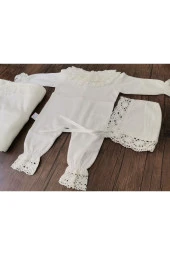 MİNİK ADIMLAR Minik Adımlar Dantelli Bebek Yakalı Tulum Seti Ve Bebek Battaniyesi - 1