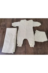 MİNİK ADIMLAR Minik Adımlar 4 Kat Fırfırlı Bebek Yakalı Tulum Seti Ve Battaniye - 1