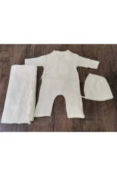 MİNİK ADIMLAR Minik Adımlar 4 KAt Müslin Bebek Battaniyesi Ve Yandan Bağlamalı Bebek Tulum Seti - 1