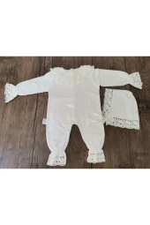 MİNİK ADIMLAR Minik Adımlar Dantelli Bebek Yakalı Tulum Seti Ve Bebek Battaniyesi - 3