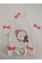 MİNİK ADIMLAR İsme Özel Nakışlı Bebek Tulum Seti İsimli Balonlu Sevimli Ayıcıklı Hastane Çıkışı - 1