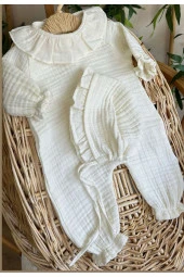 MİNİK ADIMLAR Minik Adımlar 4 Kat Fırfırlı Bebek Yakalı Tulum Seti Ve Battaniye - 3