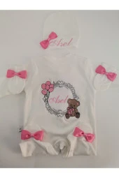 MİNİK ADIMLAR İsme Özel Nakışlı Bebek Battaniye. Tulum Seti ve Kapı Süsü İsimli Balonlu Ayıcıklı - 3