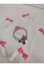 MİNİK ADIMLAR İsme Özel Nakışlı Bebek Tulum Seti İsimli Balonlu Sevimli Ayıcıklı Hastane Çıkışı - 3