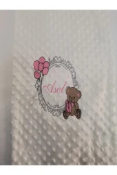 MİNİK ADIMLAR İsme Özel Nakışlı Bebek Battaniye. Tulum Seti ve Kapı Süsü İsimli Balonlu Ayıcıklı - 4