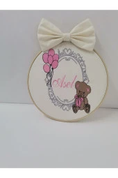 MİNİK ADIMLAR İsme Özel Nakışlı Bebek Battaniye. Tulum Seti ve Kapı Süsü İsimli Balonlu Ayıcıklı - 5