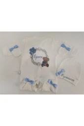 MİNİK ADIMLAR İsme Özel Nakışlı Bebek Tulum Seti İsimli Balonlu Sevimli Ayıcıklı Hastane Çıkışı - 1