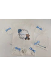 MİNİK ADIMLAR İsme Özel Nakışlı Bebek Tulum Seti ve Kapı Süsü İsimli Balonlu Sevimli Ayıcıklı - 2