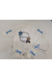 MİNİK ADIMLAR İsme Özel Nakışlı Bebek Tulum Seti İsimli Balonlu Sevimli Ayıcıklı Hastane Çıkışı - 3