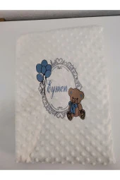 MİNİK ADIMLAR İsme Özel Nakışlı Bebek Battaniye ve Kapı Süsü İsimli Balonlu Sevimli Ayıcıklı - 3