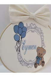 MİNİK ADIMLAR İsme Özel Nakışlı Bebek Battaniye ve Kapı Süsü İsimli Balonlu Sevimli Ayıcıklı - 4