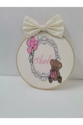 MİNİK ADIMLAR İsme Özel Nakışlı Bebek Battaniye ve Kapı Süsü İsimli Balonlu Sevimli Ayıcıklı - 5