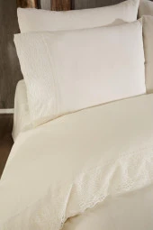 Fransız Dantelli Seçil Çeyizlik Nevresim Takımı Krem thumbnail 3