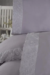 Fransız Dantelli Perihan Çeyizlik Nevresim Takımı Gri thumbnail 4