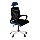 Türksit Karizma File Müdür Koltuğu Metalik Gri Boyalı Ayak Siyah-Mavi - 1