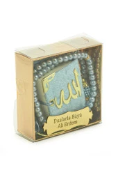 10 Adet İsme Özel Kutulu İnci Tesbihli Kadife Kaplı Mini Kuran Mevlüt Hediyesi Mavi thumbnail 2